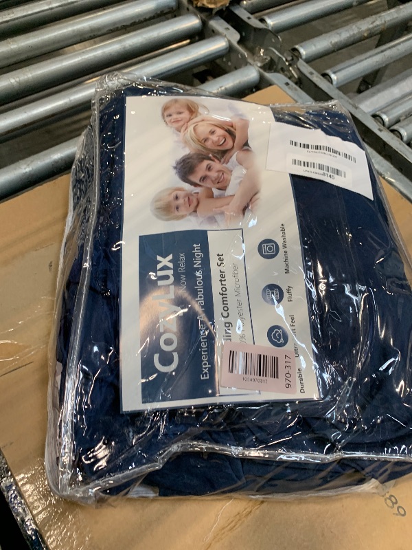 Photo 1 of ** MISSING COMFORTER***CozyLux Queen Comforter Set Navy Blue - Bed in a Bag Queen Size 7 Pieces, Luxury Soft Bed Set for All Seasons, Bedding Set with Down Alternative Comforter, Sheets, Pillowcases & Shams