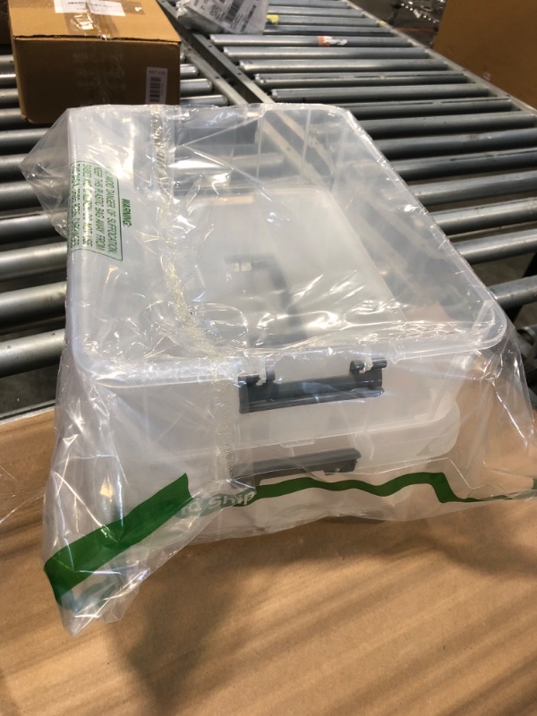 Photo 1 of **** ONE MISSING LID *** JUXYES 2-Tiers Stack Carry Storage Box With Handle, Transparent Stackable Storage Bin With Handle Lid Latching Storage Container for School & Office Supplies