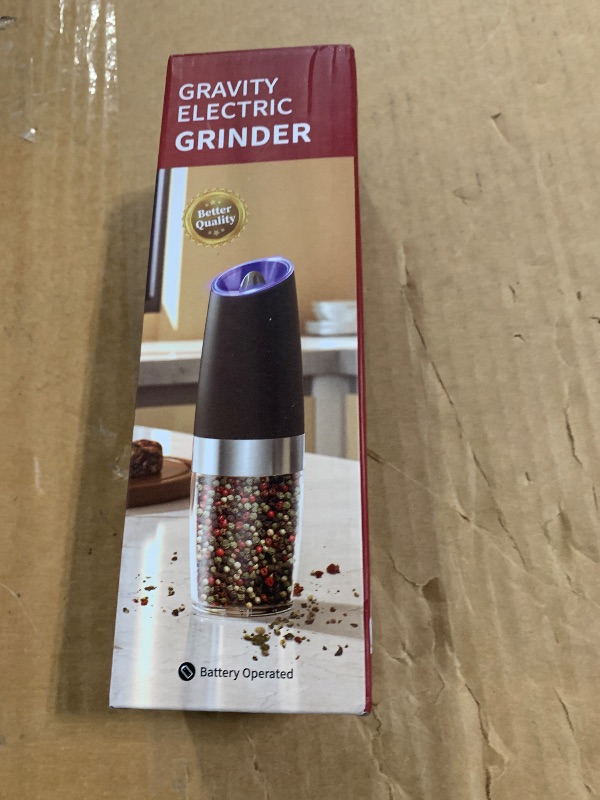 Photo 1 of *Minor Damage*
CIRCLE JOY Gravity Electric Pepper Grinder Salt Grinder Pepper Griner Mill Electric with LED Light, Battery Operated, Adjustable Coarseness, Washable 135ml Container, 1 Pcs