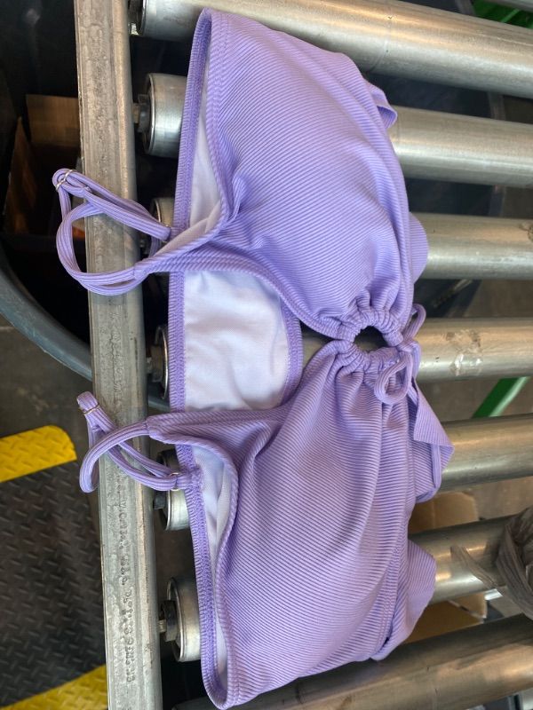 Photo 1 of ***NO BOTTOM*** SKAYS Women's Two Piece Swimsuit Ruffle Bikini High Waisted Bikini Sets Halter Bathing Suit for Curvy Women with Drawstring MauvePurple X-Large