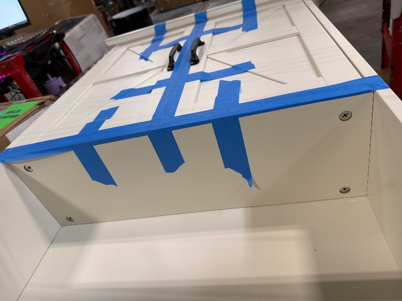 Photo 1 of ***TOP NEEDS TO BE TIGHTEN**** Over The Toilet Storage Cabinet, Over Toilet Bathroom Organizer, Above Toilet Storage Cabinet with Barn Doors Behind Toilet Bathroom Organizer (Cream White)