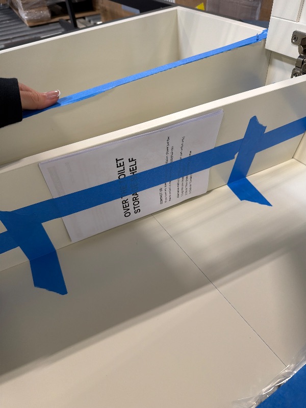 Photo 1 of ***TOP NEEDS TO BE TIGHTEN**** Over The Toilet Storage Cabinet, Over Toilet Bathroom Organizer, Above Toilet Storage Cabinet with Barn Doors Behind Toilet Bathroom Organizer (Cream White)