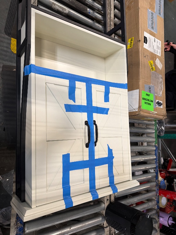 Photo 1 of ***TOP NEEDS TO BE TIGHTEN**** Over The Toilet Storage Cabinet, Over Toilet Bathroom Organizer, Above Toilet Storage Cabinet with Barn Doors Behind Toilet Bathroom Organizer (Cream White)