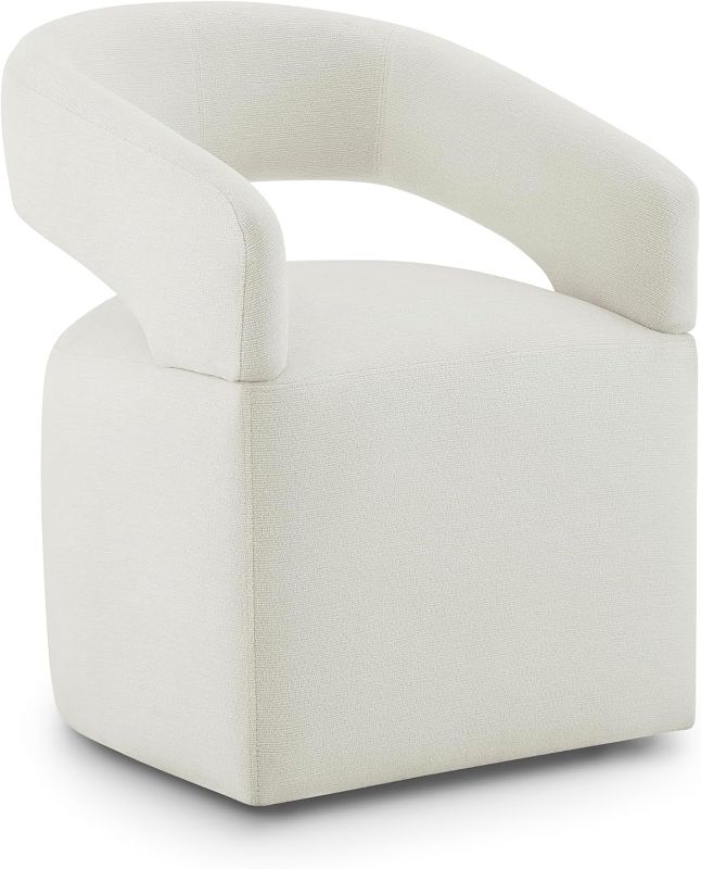 Photo 1 of *****REFERENCE PICTURE**** SAME CHAIR JUST DIFFERENT STYLE Upholstered Dining Chairs with Removable Casters Barrel Side Armchair with Rollers for Diningroom Bedroom Livingroom Reading Room, Ivory, 1PCS