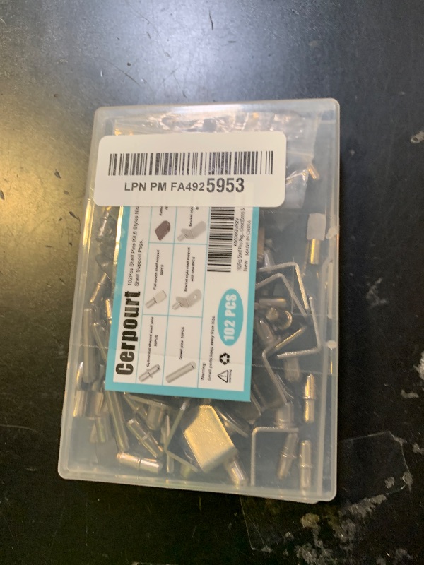 Photo 1 of 102Pcs Shelf Pins Pegs Kit,6 Styles Nickel Plated Shelf Support Pegs,Bookshelf Pegs for Shelves,L-Shaped Clips with Rubber Sleeve,Shelf Pins Holders for Furniture Glass Corner & Closet(5mm & 1/4inch)