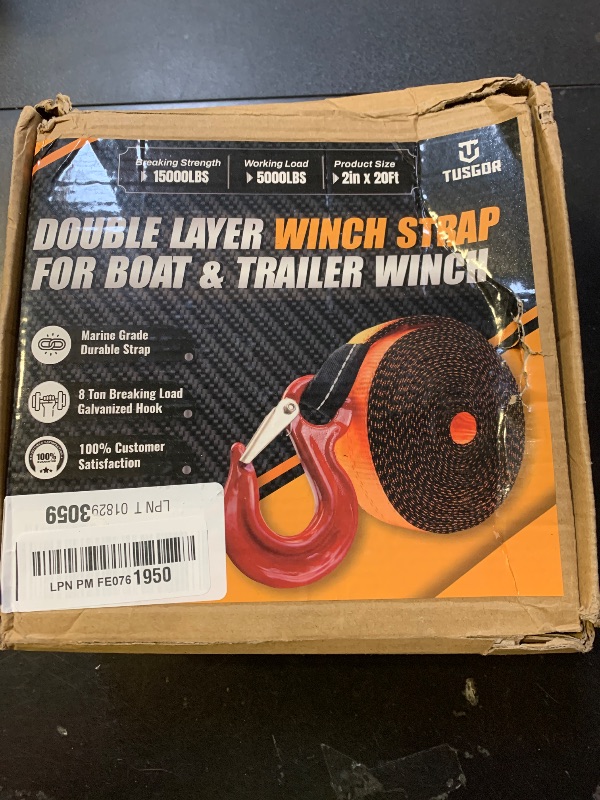 Photo 1 of [PREMIUM] Boat Trailer Winch Strap With Supper Steel Hook, 15000 LBS Break Strength, Two Layers Winch Strap, Winch Pulley Strap For Boat Trailer Replacement, Towing Vehicles & Boat Accessories 2"x20'