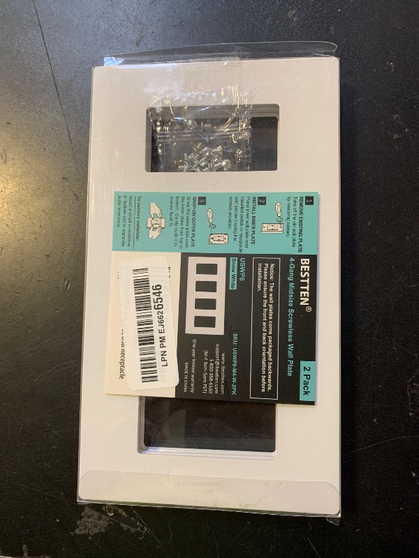 Photo 1 of [2 Pack] BESTTEN 4 Gang Mid-Size Screwless Outlet Cover, Midway Decorative Wall Plate, USWP6 Gloss Snow White, Midsize H4.88" x W8.58"