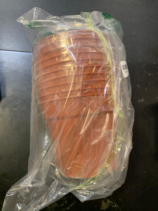 Photo 1 of 10 Pack 6 Inch Plant Pots with Drainage and Saucers, Plastic Flower Pots for Indoor and Outdoor Plants, Stackable Nursery Planters for Houseplants and Herbs, Terracotta