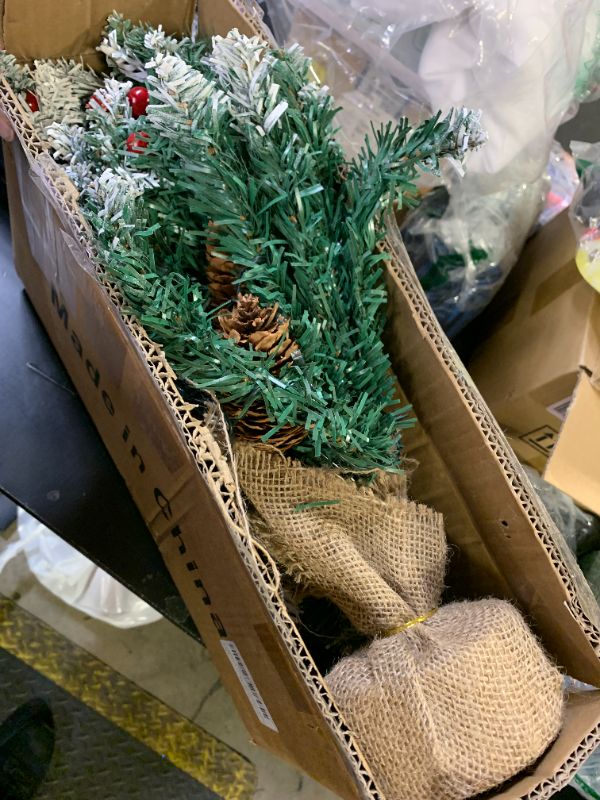 Photo 1 of [ 8 Modes & Timer] 2Pack 24 Inch Realistic Tabletop Christmas Tree Small Christmas Tree with 50 Warm Lights Battery Operated Red Berries Pine Cone Burlap Base Indoor Home Table Christmas Decorations