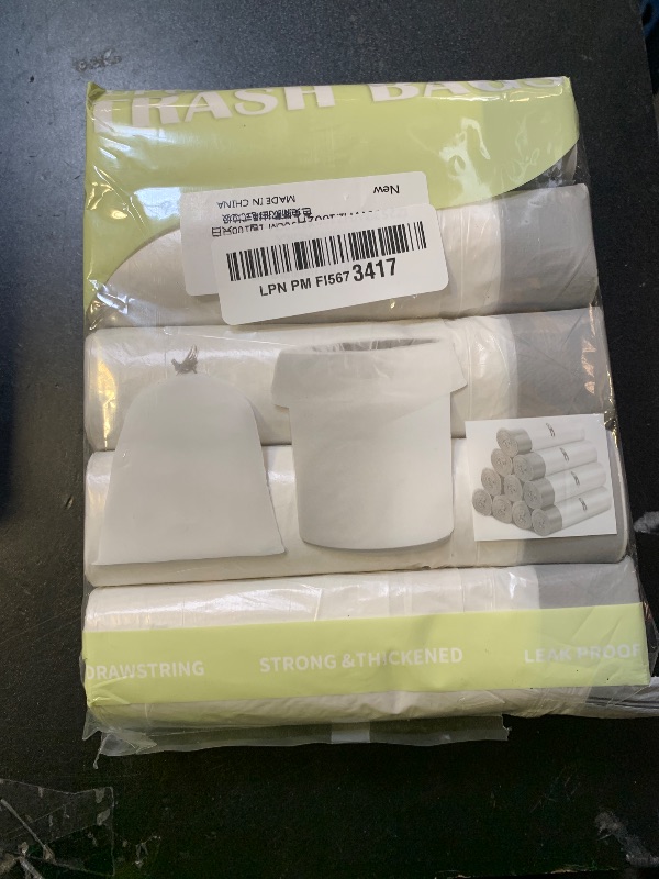 Photo 1 of 100 Counts 4 Gallon Trash Bag Drawstring Small Trash Bags, Thick Pre-separated Garbage Bags, Trash Bin Liners, Suitable for bathroom, kitchen, bedroom, office (White)