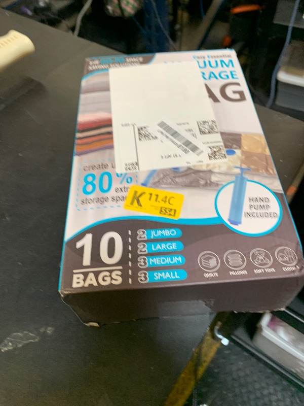Photo 1 of 10 Pack Vacuum Storage Bags, Space Saver Bags (2 Jumbo/2 Large/3 Medium/3 Small) Compression Storage Bags for Comforters and Blankets, Vacuum Sealer Bags for Clothes Storage, Hand Pump Included