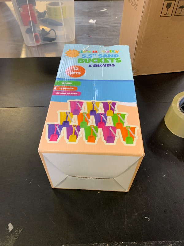 Photo 1 of 12 Sets 5.5" Sand Buckets and Shovels for Kids Bulk (12 Pack) Small Beach Bucket for Summer Outdoor Sand Toys, Party Favors, Basket Stuffers, End of Year Student Gifts from Teacher