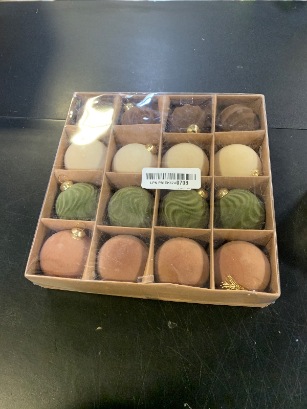 Photo 1 of 16 PCS Velvet Christmas Ball Ornaments Set,2.36in Shatterproof Plastic Flocked Christmas Tree Balls,Xmas Balls Ornaments for Xmas Tree Garland Table Party Decor(Brown/Light Green/Light Brown/Beige)