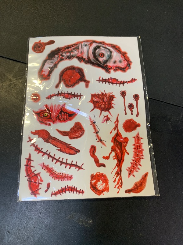 Photo 1 of 110Pcs Halloween Party Favors - 4 Sheets Halloween Decorations Tattoos Bloody Wound Supplies Goodie Bag Stuffers for Halloween Decor Indoor, Halloween Tattoos & Halloween Decorations Gifts for Party
