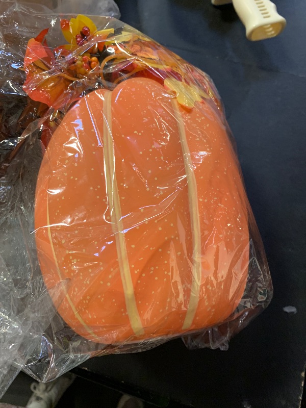 Photo 1 of [ LED Light Inside ] Thanksgiving Decorations - 11 Inch Artificial Fall Pumpkin Decor 3 Mini Pumpkins 1 Sunflower 8 Styles Maple Leafed 2 Berry Stems Thanksgiving Centerpieces for Tables Home Decor