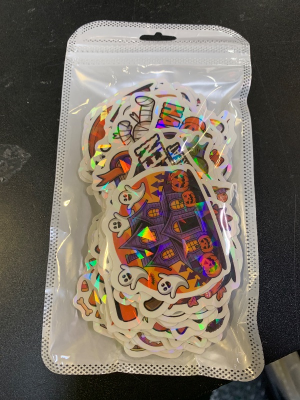 Photo 1 of 102 PCS Happy Halloween Stickers - Holographic Halloween Party Favors Pumpkin Holiday Sticker Crafts Hallowee Vinyl Sticker for Water Bottle Basket Decorations Goodie Bags Stuffers Supplies Props