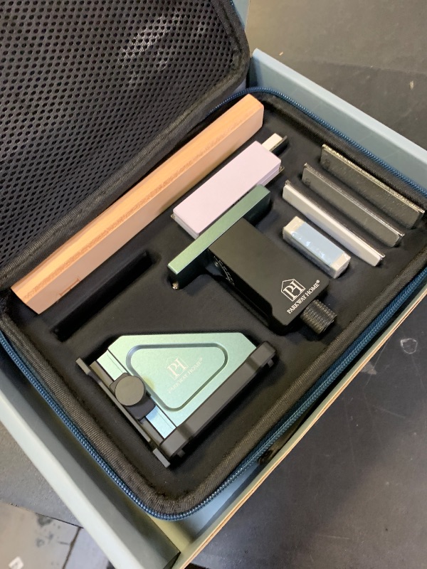 Photo 1 of ORIGINAL ADJUSTABLE ROLLING KNIFE SHARPENER KIT: Adjustable Height, 30 Angle Options, 5 Removeable Whetstone Plates, Leather Strop with Travel Case - Kitchen Knife Sharpener