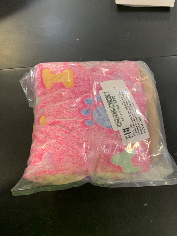 Photo 1 of 1 Pack 3 Blankets Super Soft Fluffy Cute Bone Pattern Pet Blanket Flannel Throw for Dog Puppy Cat Pink/Brown/Purple Medium