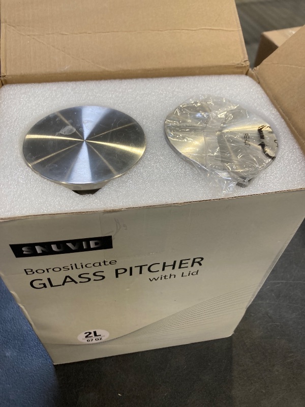 Photo 1 of 2 Pack 2 Liter/68 oz Square Glass Pitcher with Lid, Classic Stripes Water Pitchers with Handle for Fridge, Large Jug for Iced Tea, Coffee, Borosilicate Glass Carafe for Hot/Cold Brew Drink, Silver