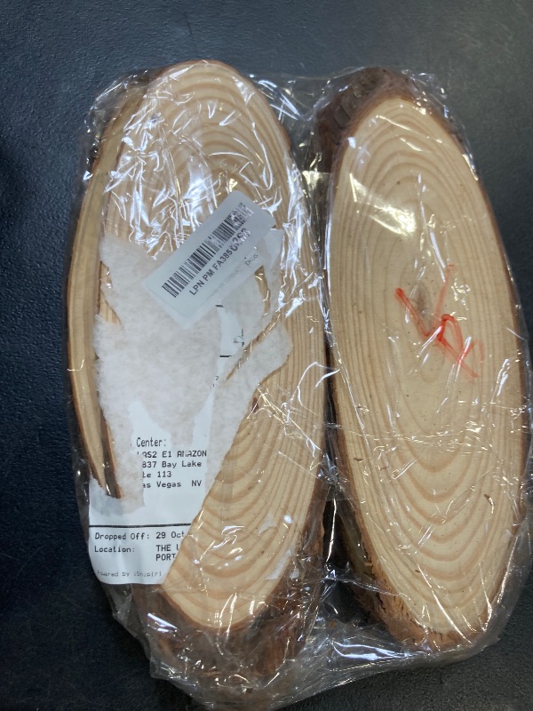 Photo 1 of 10 PCS Oval Wood Slices, Length 12 Inch and Width 3.9-4.7 Inch Craft Wooden Slices, Unfinished Wood Slices for DIY Wedding