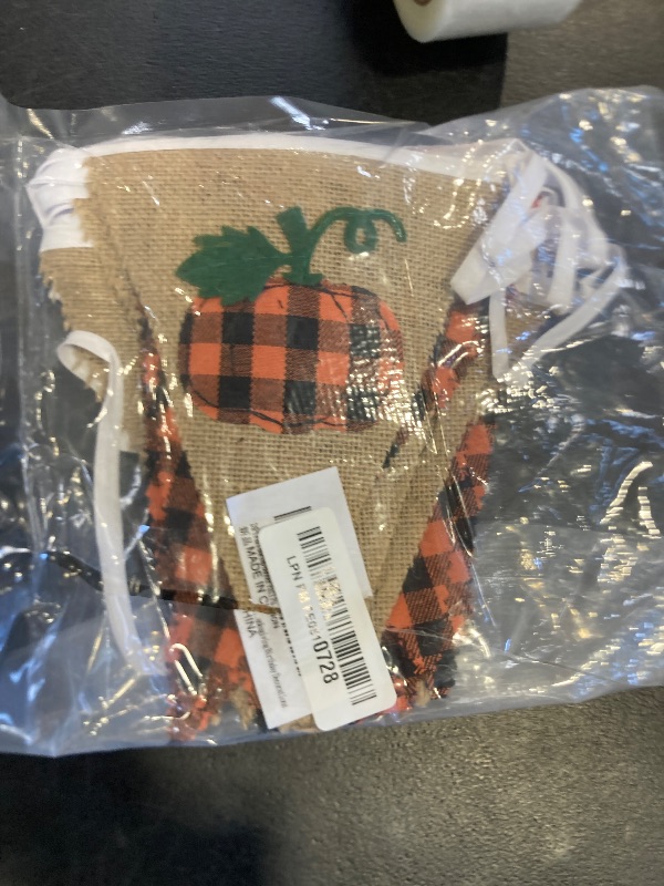 Photo 1 of 24Ft Burlap Banner - Fall Pumpkin Plaid Pennant Triangle Flag Garland Streamers - Fireplace Decor for Thanksgiving Day, Rustic Autumn Birthday Parties