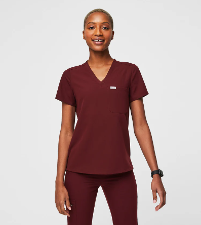 View 1 of FIGS Casma Three-Pocket Scrub Top for Women Burgundy, L