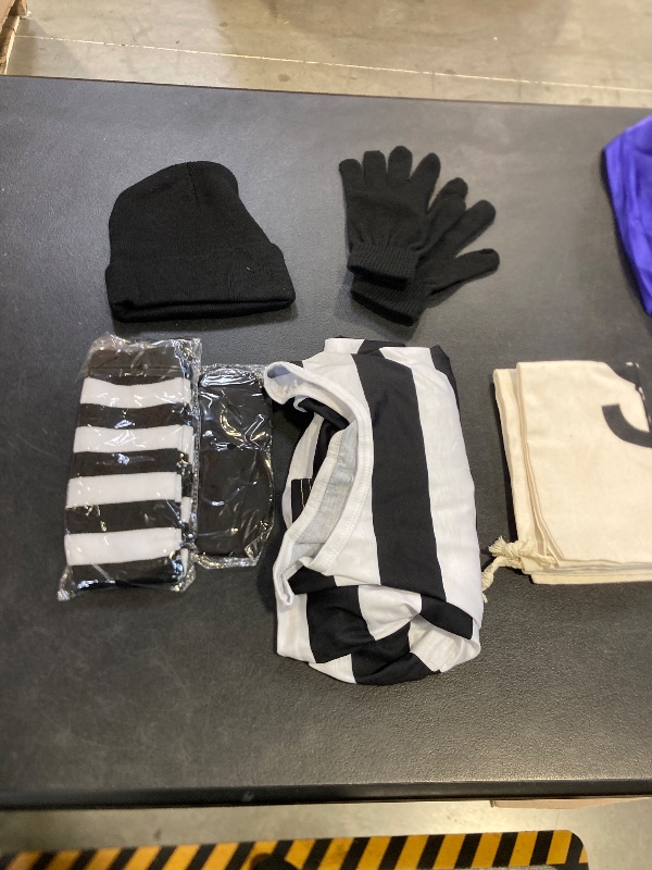 Photo 1 of 5 Pieces Halloween Costume Set, Men's Robber Costume Halloween Cosplay Burglar Accessories Striped Shirt for Adult