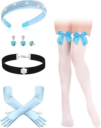 Photo 1 of 9 PCS Blue Princess Dress Up Set Hairband,Gloves,Jewelry & Socks Perfect for Halloween,Cosplay & Fairytale Parties