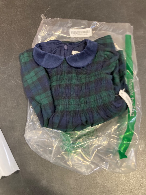 Photo 1 of Amazon Essentials x Sofia Grainge Baby Girls' Long Sleeve Flannel Dress, Dark Emerald Green Deep Blue Plaid, 18 Months