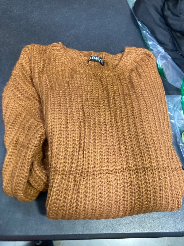 Photo 1 of ARJOSA Women's Fall Sweaters Pullover Oversized Crew Neck Long Sleeve Knit Sweater Tunic Tops (Large, Brown)