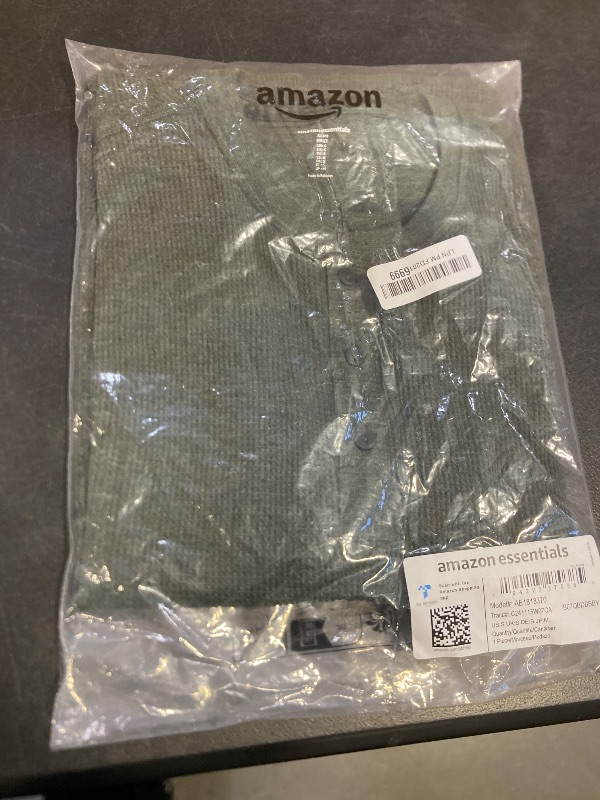 Photo 1 of Amazon Essentials Long Sleeve Waffle Henley Shirts for Men, Slim-Fit, Olive Heather, Small