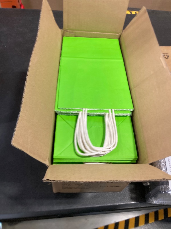 Photo 1 of 100 Pack 5.25x3.25x8.25 Inch Small Grass Green Kraft Paper Bags with Handles Bulk, Toovip Gift Wrap Bags for Favor Grocery Retail Party Birthday Shopping Business Goody Craft Merchandise Takeout Sacks
