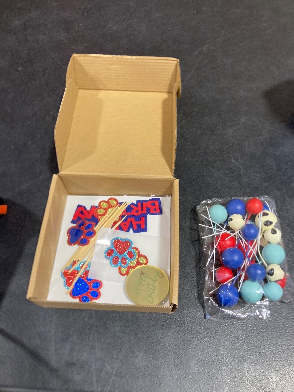 Photo 1 of 31 PCS Dog Paw Cake Toppers Blue Red ball Cake Decorations for Dog theme Birthday