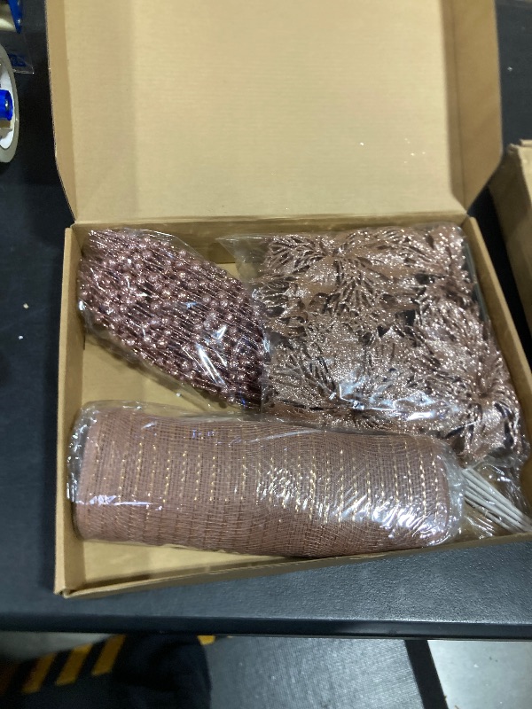 Photo 1 of 37 Pcs Rose Gold Decor for Christmas Tree Ornaments, 1 Roll 10 Inch Gold Mesh Ribbon, 24 Christmas Glitter Artificial Poinsettia Flowers,12 Christmas Tree Berry Stem Ornaments for Xmas Tree Decor