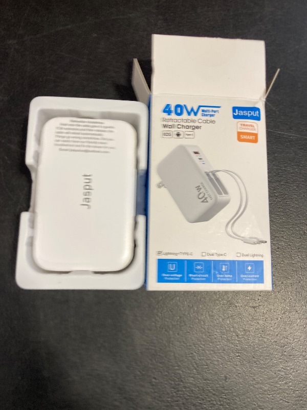 Photo 1 of 4 in 1 Retractable Wall Charger with Dual Cables,40W Retractable Phone Charger Wall Plug with Dual USB Ports,20W USB C Chargers Block Fast Charging for iPhone 17 16 15 14 13,LG, Galaxy S24 23,Pixel