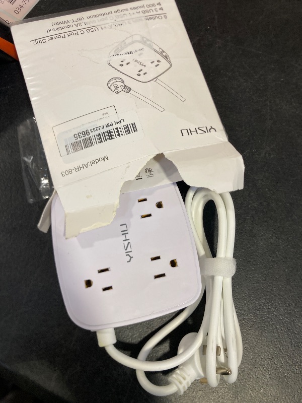 Photo 1 of 6 Ft Surge Protector Power Strip - 8 Widely Outlets with 4 USB Ports, 3 Side Outlet Extender with 6 Feet Extension Cord, Flat Plug, Wall Mount, Desk USB Charging Station, ETL,White