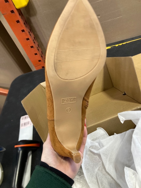 Photo 1 of Coutgo Ankle Boots for Women Kitten Low Heel Pointed Toe Booties Side Zipper Fall Shoes, Brown Suede, Size 9