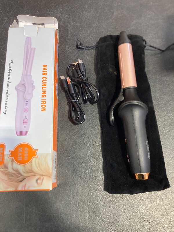 Photo 1 of 4000mAh Cordless Curling Iron, Rechargeable Mini USB Curler Wireless Curling Wand with 3 Temps Settings(302-356°F) Portable Travel Hair Curler Hair Styler for Short & Long Hair