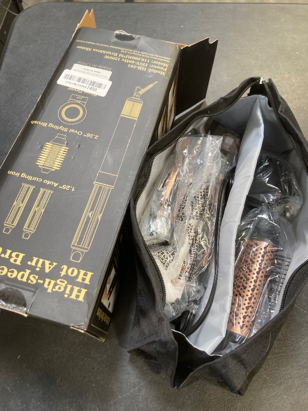 Photo 1 of Air Styler Hair Dryer Brush - 110,000 RPM Flexible Hair Styler for Fast Drying/Rotating Curling/Volumizing/Straightening, Auto Wrap Curlers, High-Speed Oval Blow Brush Hair Dryer (Black-Caramel)