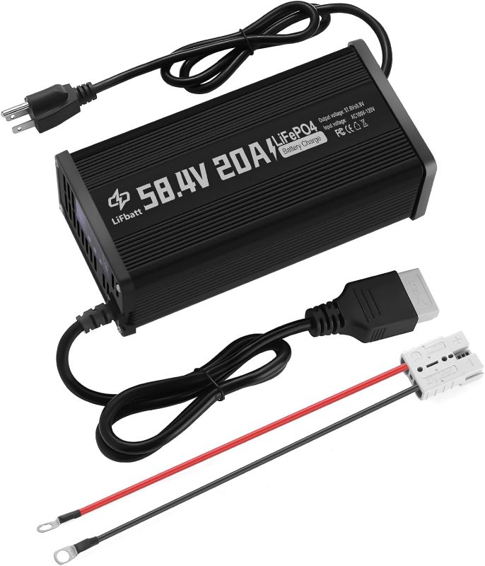 Photo 1 of 48V 20A LiFePO4 Battery Charger 58.4V Lithium Battery Smart Charger with Anderson Connector and Anderson to M8 Adapter Cable,for Lithium LiFePO4 Deep Cycle Rechargeable Batteries of Car Truck Boat RV