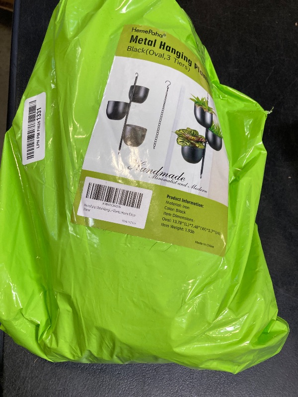 Photo 1 of 3 Tier Hanging Planters for Indoor & Outdoor, Stackable Black Metal Plant Hanger with 6 Inch Flower Pots, Oval Wall & Ceiling Plant Holder for Modern Home Décor, Balcony, Window, Patio (No Plants)