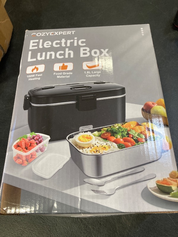 Photo 1 of COZYEXPERT 100W Electric Lunch Box Food Heated 12V 24V 110V Fast Food Warmer Heater for Car/Truck/Home Portable Food Heating Boxes with 1.8L 304 SS Container 0.45L Compartment (Royal Blue + White)