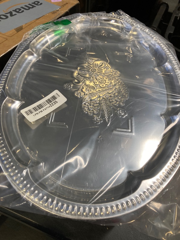 Photo 1 of 3 Pcs Large Silver Serving Trays, 15.7" x 11.8" Stainless Steel Oval Serving Tray, Decorative Silver Plates, Oval Floral Engraved Tray, Metal Sizzler Plates for Coffee Table, Bar, Party, Club, Home