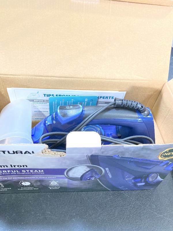 Photo 1 of BEAUTURAL Steam Iron for Clothes with Precision Thermostat Dial, Ceramic Coated Soleplate, 3-Way Auto-Off, Self-Cleaning, Anti-Calcium, Anti-Drip Blue