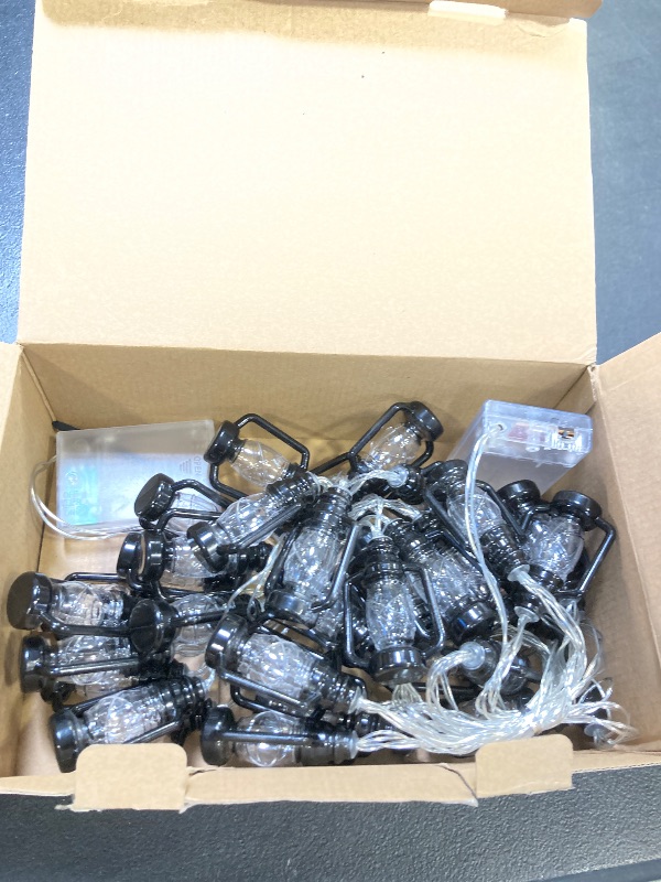 Photo 1 of 2 Set Lantern String Lights 9.8ft of 40 LED Lights Halloween Mini Lantern String Light Western Kerosene Light Rustic Vintage Christmas Decorative for Patio Home Garden Indoor Holiday Decoration(Black)