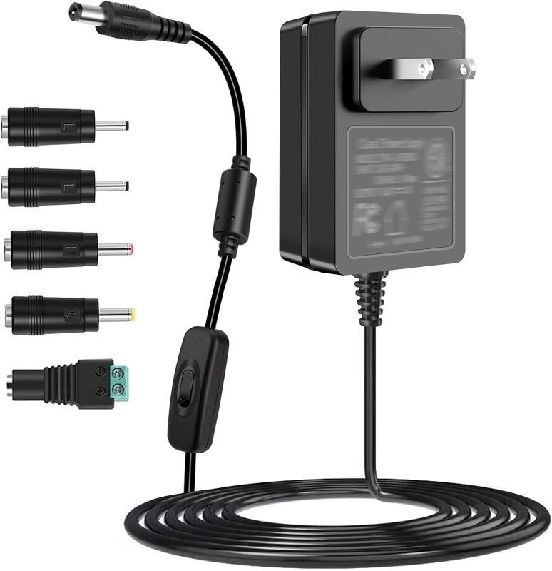 Photo 1 of TKDY 12V 2A Power Supply AC Adapter 100-240V 50-60Hz, for 12 Volt LED Light Strip, 12Vdc CCTV Camera, DC12V Router, Speaker, LCD Monitor. 24W Power Converter with On/Off Switch (Tips NOT Included)