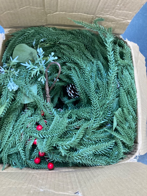 Photo 1 of 2 PCS Christmas Cedar Garland Decorations, 6FT Real Touch Norfolk Pine Garlands with Pinecones and Red Berries, Faux Christmas Greenery Garland for Mantle, Table, Wall, Indoor Outdoor Xmas Decor