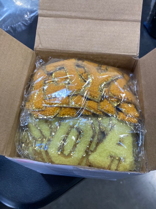 Photo 1 of 234 Pieces Self Adhesive Chenille Letter Patches 2.56 Inch Gold Glitter Border Alphabet Stick on Patches for Fabric Clothing Repairing DIY Craft Decoration (Multicolor)