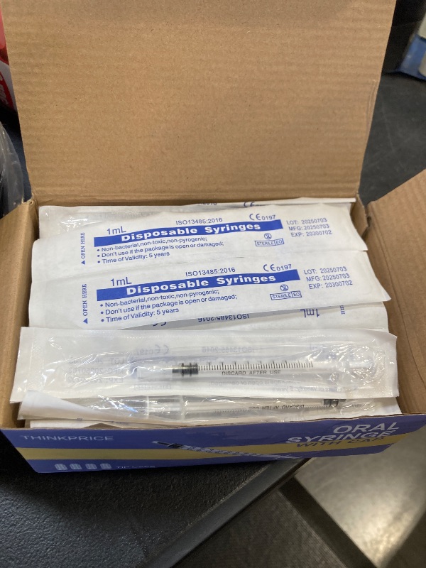 Photo 1 of 50 Pcs 1ml Syringes with Caps Oral Dispenser Individually Sterile Warpped for Medicine Dropper, Colostrum Collect Feeding Pets, Liquid