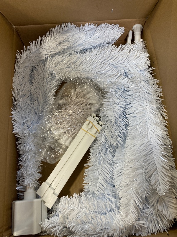 Photo 1 of 4ft Lighted Artificial White Christmas Tree | Leeheeyee Small Christmas Tree, Not Pre-lit White Tinsel Pine Trees with Lights, Ideal for Home, Office, and Xmas Tree Party Décor